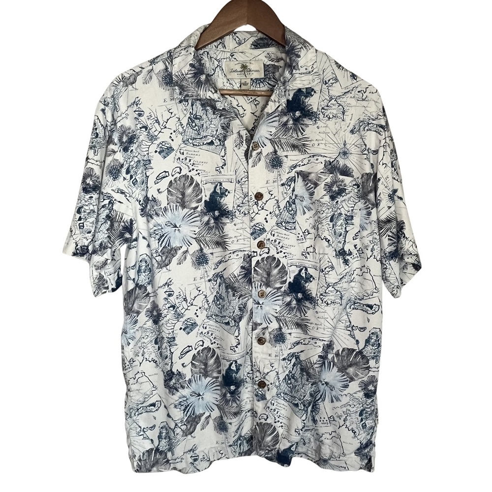 Island Shores Men's Medium 100% Silk Washable S/S Button-Down Hawaiian Shirt